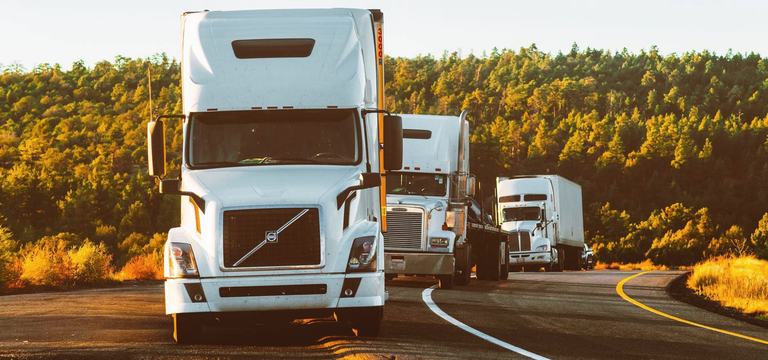 Una colonna di camion su una strada extraurbana
